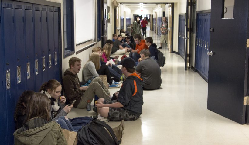 Students eating in hallways
